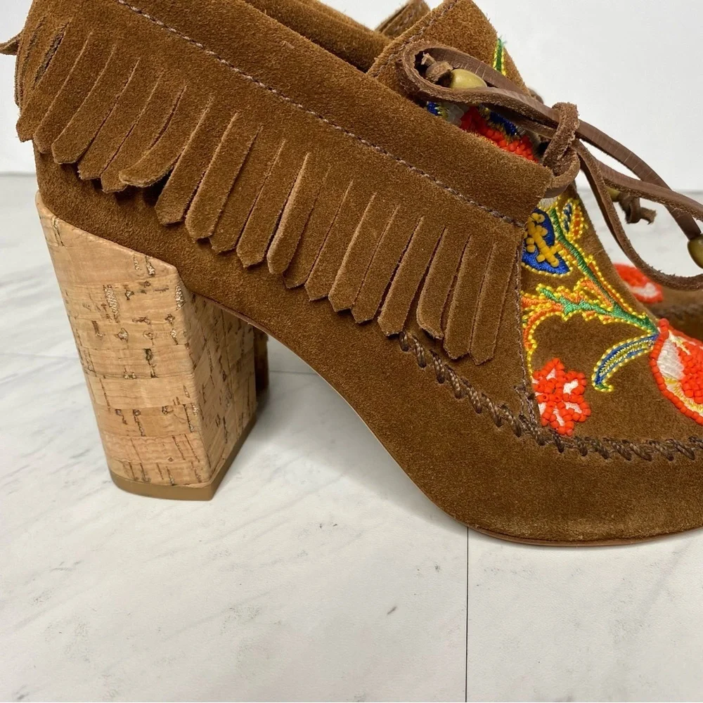 New! Tory Burch Huntington Fringe Brown Leather Heeled Bootie 6M